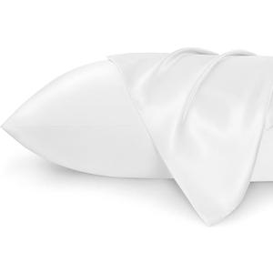 Bedsure Satin Pillowcase 2 Pack Similar to Silk Pillow Cases Standard Size, Pillow Case for Sleeping Women with Envelope Closure, Gifts for Women Men, Pure White, 20x26 Inches, 2pcs