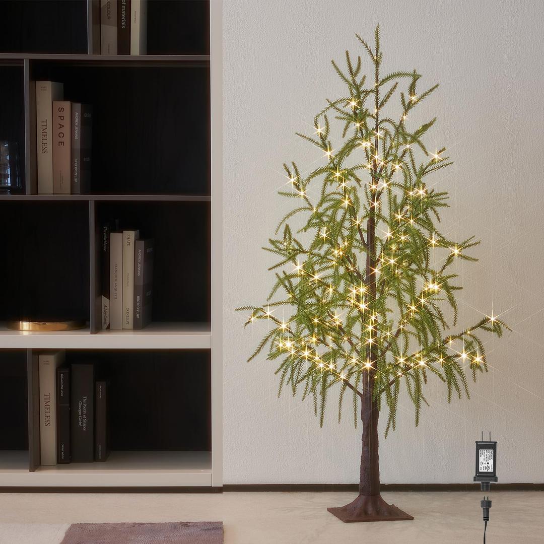 Hairui Lighted Christmas Norfolk Pine Tree 180 LED Fairy Lights 4FT Plug in, Faux Pine Tree Lights for Indoor Outdoor Home Holiday Decoration (3ft 11in)