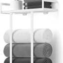 Towel Racks for Bathroom Wall Mounted, Xstydes Metal Towel Holder with Wooden Shelf for Folding Large Towels, Towel Storage for Small Bathroom Organizer Decor or RV Camping,White
