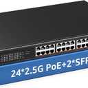YuanLey 26 Port 2.5G PoE Switch Unmanaged, 24 x 2.5G Base-T PoE Ports, 2 x 10G SFP+, IEEE802.3af/at, 400W, Compatible with 100/1000/2500Mbps, Metal Case, Desktop/Rack Mount 2.5Gbe Network Switch