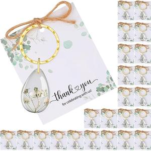 Landical 24 Set Flower Keychain Gifts Bulk Baby Shower Favors Communion Favors for Guests Bridal Shower Thank You Return Gifts Real Baby's Breath Dried Pressed Flower Keychains with Cards