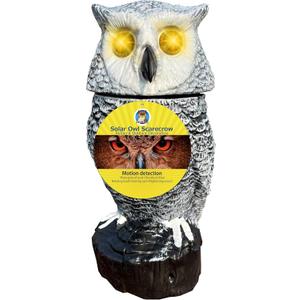 Snowy Solar Owl With Motion Detector, Flashing Eyes, Spinning Head, Realistic Hooting and Silent Mode, Outdoor Statue, Winter Garden Decoration for Home, Patio and Fence