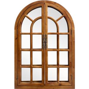 Rustic Wood Windowpane Arch Mirror, 24x36inch Vintage Farmhouse Window Pane Wall Mirror for Living Room, Entryway, or Bedroom Decor,Rustic Brown