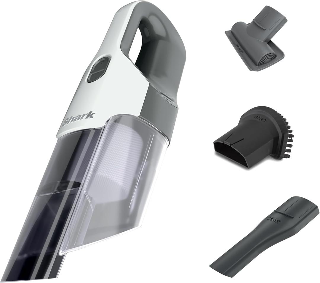 Shark Cyclone PET Handheld Vacuum with, HyperVelocity Suction, Powerful Pet Hair Pickup, Lightweight, XL Dust Cup, Including Upholstery Tool, 8" Crevice Tool, Scrubbing Brush, Pearl White, AA701, Cyclone W/ 3 Attachments