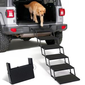 Foldable Dog Car Steps - Upgraded Non-Slip Pet Stairs for Large Dogs, Portable Metal Frame Dog Ramps for High SUV, Truck and Cars, Lightweight Pet Ladder with High Load-Bearing Capacity，Up to 350Lbs