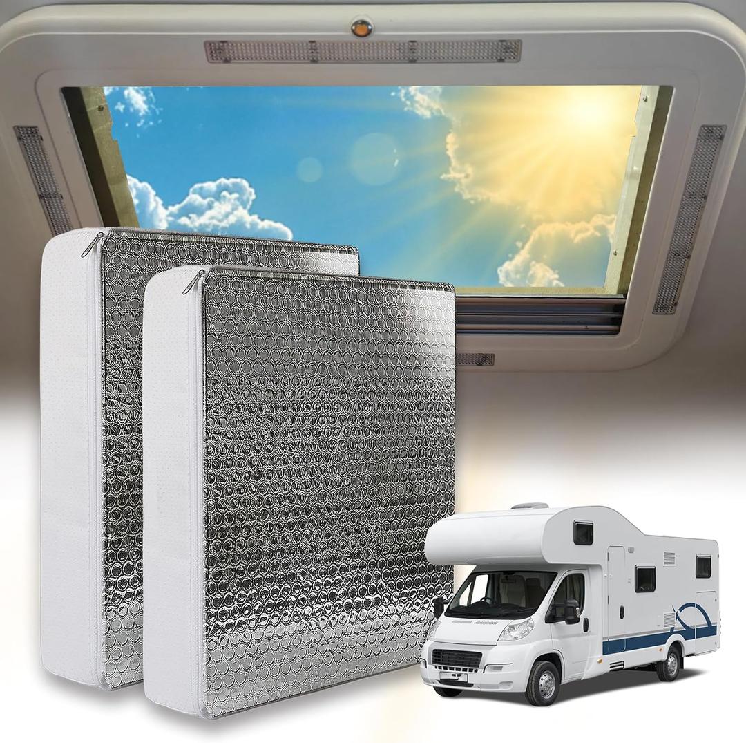 2PCS 22″x14″x3″ RV Vent Insulator，Universal RV Skylight Cover with Reflective Surface, Skylight Shade Energy Savings Sunroof for 22″X14″ RV/Camper Vents