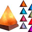 USB Himalayan Salt Lamp with 8 Colors Changing,Pyramid Crystal Salt Rock Lamp for Office,Home Deco,Yoga,Holiday Gift - Hand Carved,Genuine Wood Base