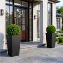 KOL Planters for Outdoor Plants, 20 Inch Tall Black Flower Pots 2 Pack, Large Plastic Plant Pots with Drainage Hole and Dual-Purpose Tray, Decorative Indoor Planter for Front Porch Patio Garden