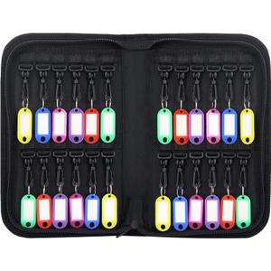 Portable Zippered Key Organizer, Waterproof Fireproof Key Case with 24 Key Hooks and Tags,Portable Key Storage for Rental Management Real Estate Sales Hotel Executives and Car Service(24 keys)