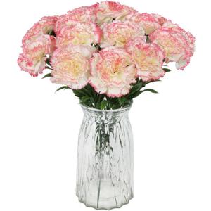 16PCS Pink Carnations Artificial Flowers 14.8'' Fake Carnation Silk Flowers with Stem Faux Carnations Flowers for Home Table Centerpiece Wedding Decorations Floral Arrangements (Pink Edge)