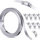 304 Stainless Steel Hose Clamp Assortment Kit DIY, Cut-To-Fit 12 FT Metal Strap+8 Stronger Fasteners,Large Adjustable Worm Gear Band Hose Clamps Screw Clamps Duct Pipe Metal Clamp Strapping