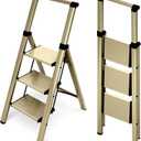 HillhutApex 3 Step Foldable Aluminum Step Ladder with Handgrip, Anti-Slip Pedal, 330 lbs Capacity, Lightweight & Portable for Home, Kitchen, Office, Garage (Gold)