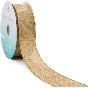 CT CRAFT LLC Burlap Fabric Wired Ribbon 1.5 Inch x 10 Yards Natural Color for Christmas Home Wedding Decor Gift Wrapping Tree Topper Bow Wreath Bouquet DIY Crafts