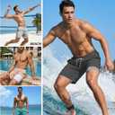 COOFANDY Men's 7" Swim Trunks with Compression Liner Stretch Swimming Shorts with Zipper Pockets (Black, M)