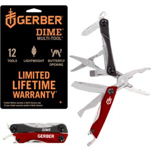 Gerber Gear Dime 12-in-1 Mini EDC Multitool - Needle Nose Pliers, Pocket Knife, Keychain, Bottle Opener - EDC Gear and Equipment, Gifts for Men - Red
