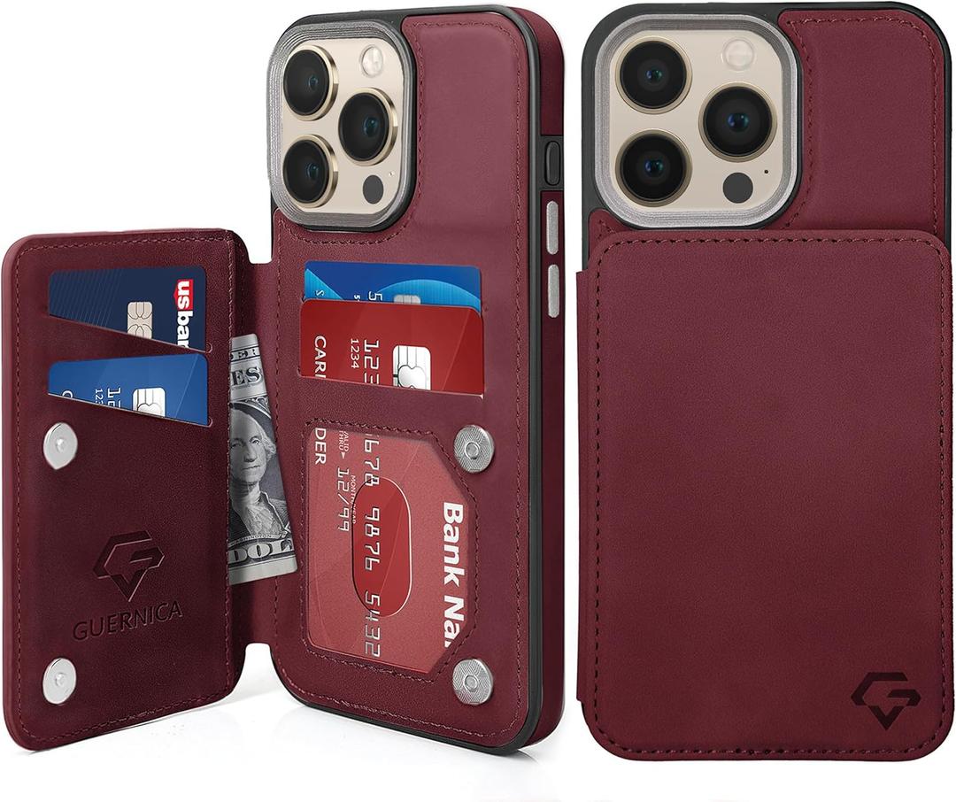 GUERNICA for iPhone 15 Pro Max Wallet Case with RFID Blocking Card Holder for Women Men, Kickstand Shockproof Phone Case for iPhone 15 Pro Max(6.7"),Wine Red