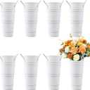 Haploon 8 Pack 9 Inch Vintage Galvanized Flower Bucket, Galvanized Metal Vases with Handles Farmhouse French Flower Bucket Vases for Home Deco Wedding Table Centerpiece Flower Centerpieces Decor