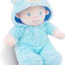 June Garden 12" Sweet Dolly Fuzzy - Stuffed Ultra Soft Baby Bear Doll for Birth and Up - Removable Blue Outfit