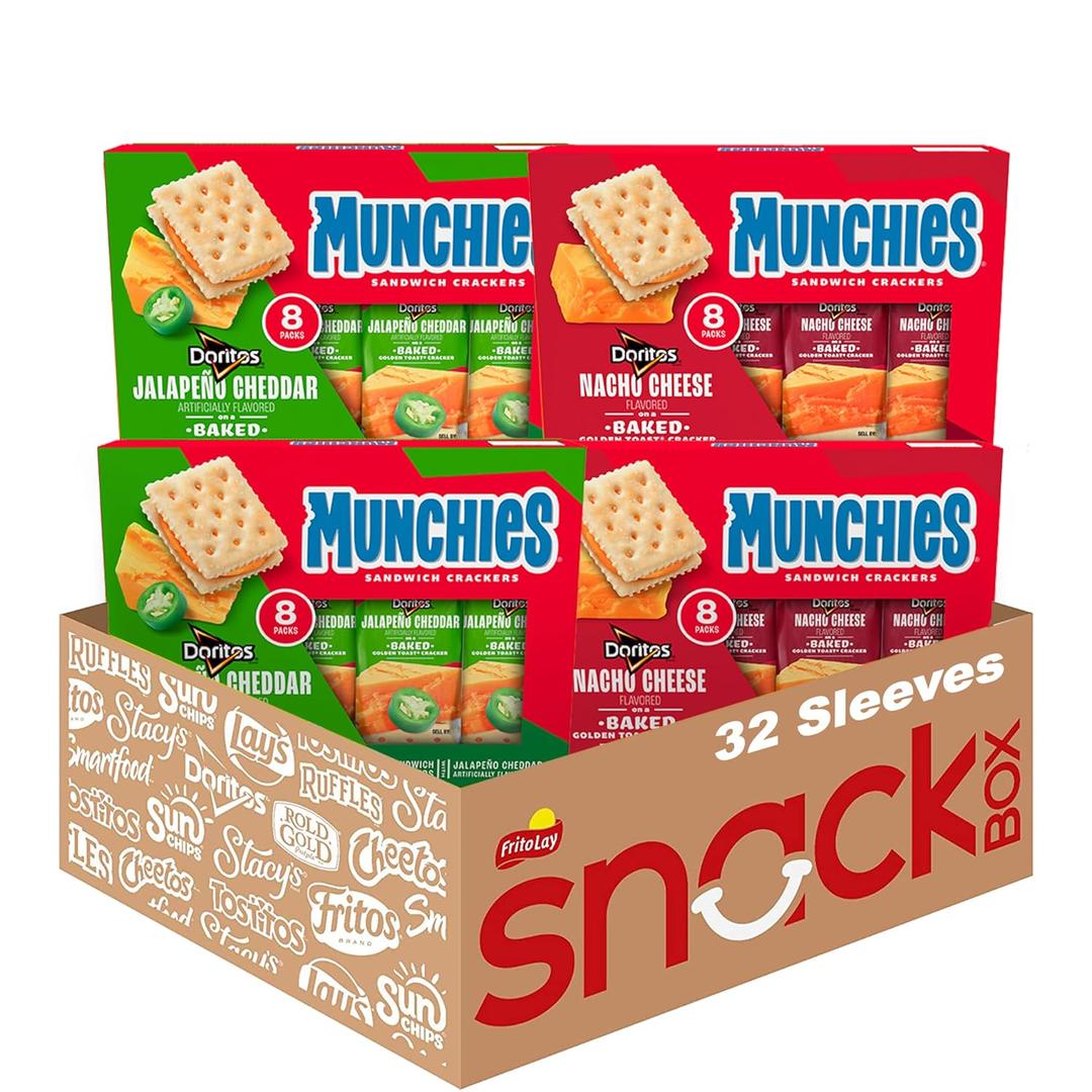 Munchies Baked Sandwich Crackers Variety Pack, Doritos Nacho Cheese and Doritos Jalapeno Cheddar, 1.38 Oz sleeves (Pack of 32)