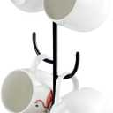 Coffee Mug Holder, Non-Slip 4 Hook Mug Rack, Metal & Wood, Modern & Elegant, Black, Countertop Organizer