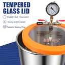 BACOENG 3 Gallon Tempered Glass Lid Vacuum Chamber with Pump, Stainless Steel Degassing Chamber Kit for Resin, Silicone, Epoxies, Stabilizing Wood and Fishing Baits