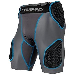 CHAMPRO Bull Rush 5-Pad Integrated Girdle (Medium, Charcoal, Optic Blue Trim)