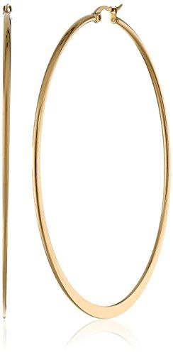 Amazon Essentials Yellow 18K Gold Plated Stainless Steel Flattened Hoop Earrings (70mm)