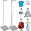 2 Pack Clothes Hanging Rack, Adjustable Clothing Rack Heavy Duty, Metal Clothes Rack, Garment Display Stand for Thrift Shops and Retail Store, Silver, 2Pcs
