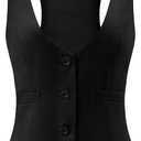 V VOCNI Suit Vest for Women Waistcoat Vintage Steampunk Dressy Casual Racerback Vest Jacket (Medium, Black)