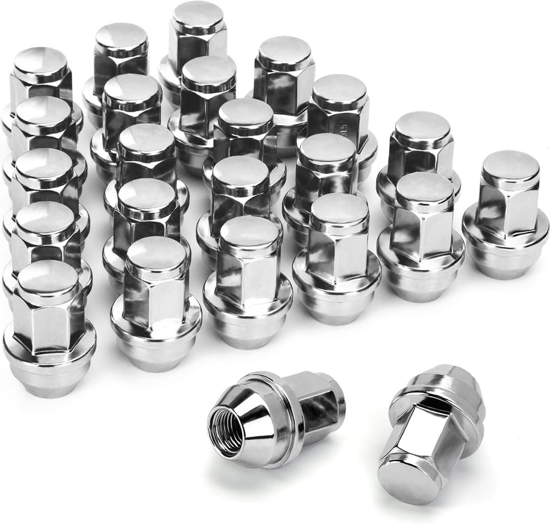 Dynofit M14x1.5 OE Lug Nuts for F150 Expedition 2015-2025, 24pcs 14mmx1.5 OEM Lugnuts fit Lincoln Navigator 2015-2025, One-Piece Design Aftermarket Wheel Nuts fit 6 Lug F-or-d Steel&Aluminum Wheel (Silver)