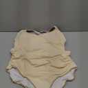 Eomenie Tankini Swimsuit for Women Tummy Control Ruched Two Piece Bathing Suits High Waisted Shell Stitch Swimwear (Medium, Beige)