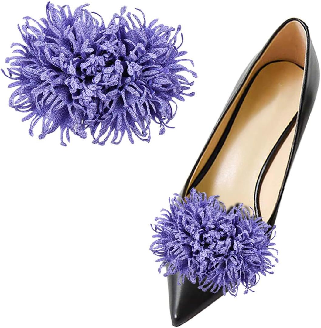 2Pcs 3D Flower Clips - Unique Burned Edge Embellishment, Detachable High Heels Buckle for DIY Shoe Accessories (Purple)