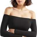 SUUKSESS Women Off the Shoulder Long Sleeve Bodysuit Double Lined Thong Bodysuit (Black, L)