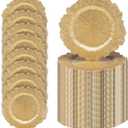 MAONAME 13" Gold Charger Plates, Round Reef Chargers for Dinner Plates, Plastic Plate Chargers Bulk for Table Setting, Wedding Decor, Set of 100, Large