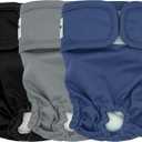 3 Pack Female Dog Diapers Washable - Premium Reusable Diapers for Dogs in Heat - Highly Absorbent for Puppies, Incontinence - Multiple Colors & Sizes(S, Black+Grey+Blue)