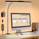 litren Clip On Desk Lamps for Office Home, Desk Lights with Clamp with 3 Light Modes,10 Brightness 10W USB Adapter Adjustable LED Clamp Light for Computer Desktop Workbench
