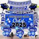 Graduation Decorations Class of 2025, Graduation Backdrop Sign, Congrats Grad Banner,Hanging Swirls,Maroon Grad Balloons for Men Women Graduation Party Decorations, Blue
