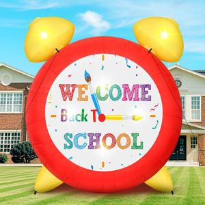 5FT Back to School Inflatable Outdoor Decoration Alarm Clock Blow Up Yard Garden Lawn Decor Built in 2 LED Light First Day of School Classroom Door Decorations Elementary Inflatable Yard Signs
