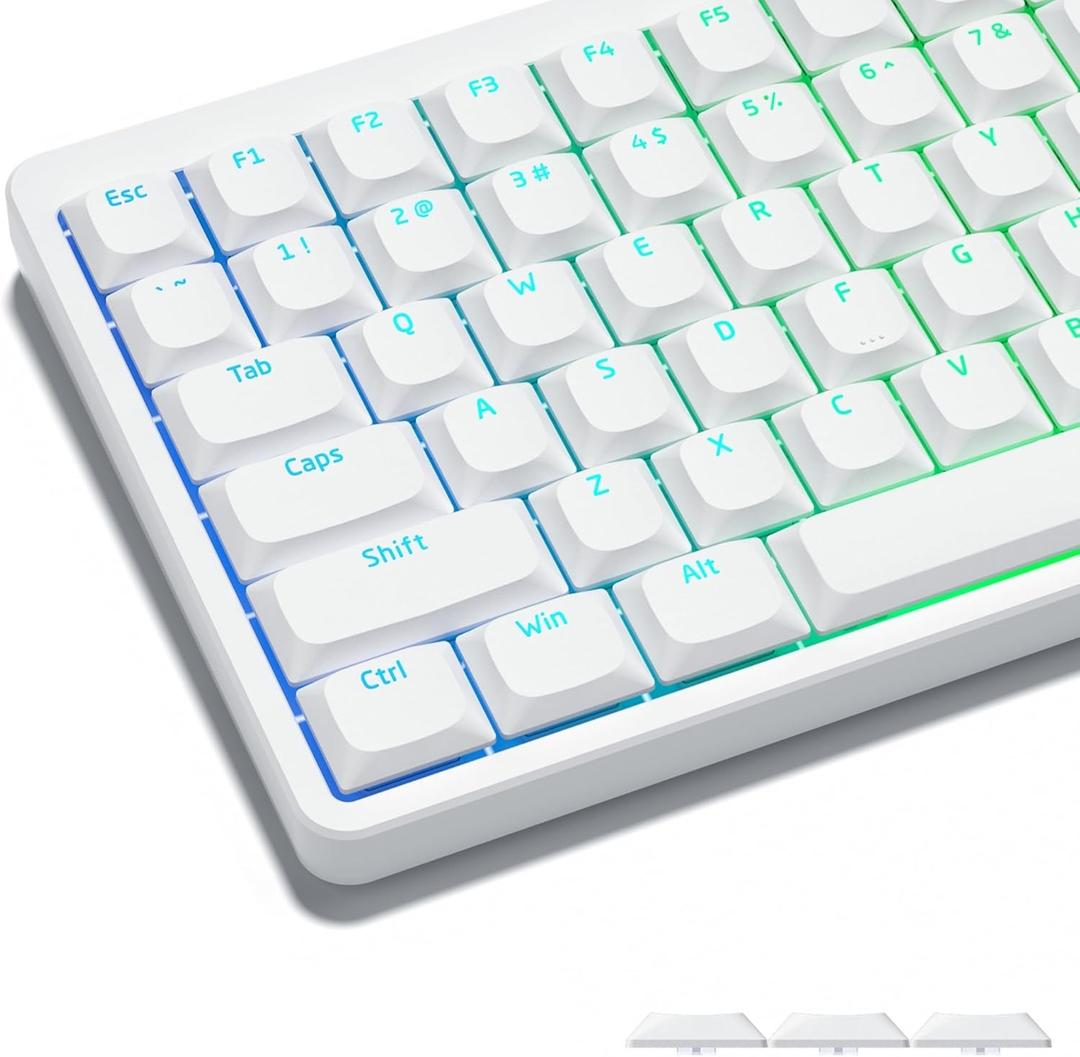 Womier Keycaps, Low Profile Keycaps, Shine Through Custom PBT Keyboard Key caps for 60% 65% 75% 80% 100% Cherry Gateron MX Switches Mechanical Keyboard, White Backlight (White)