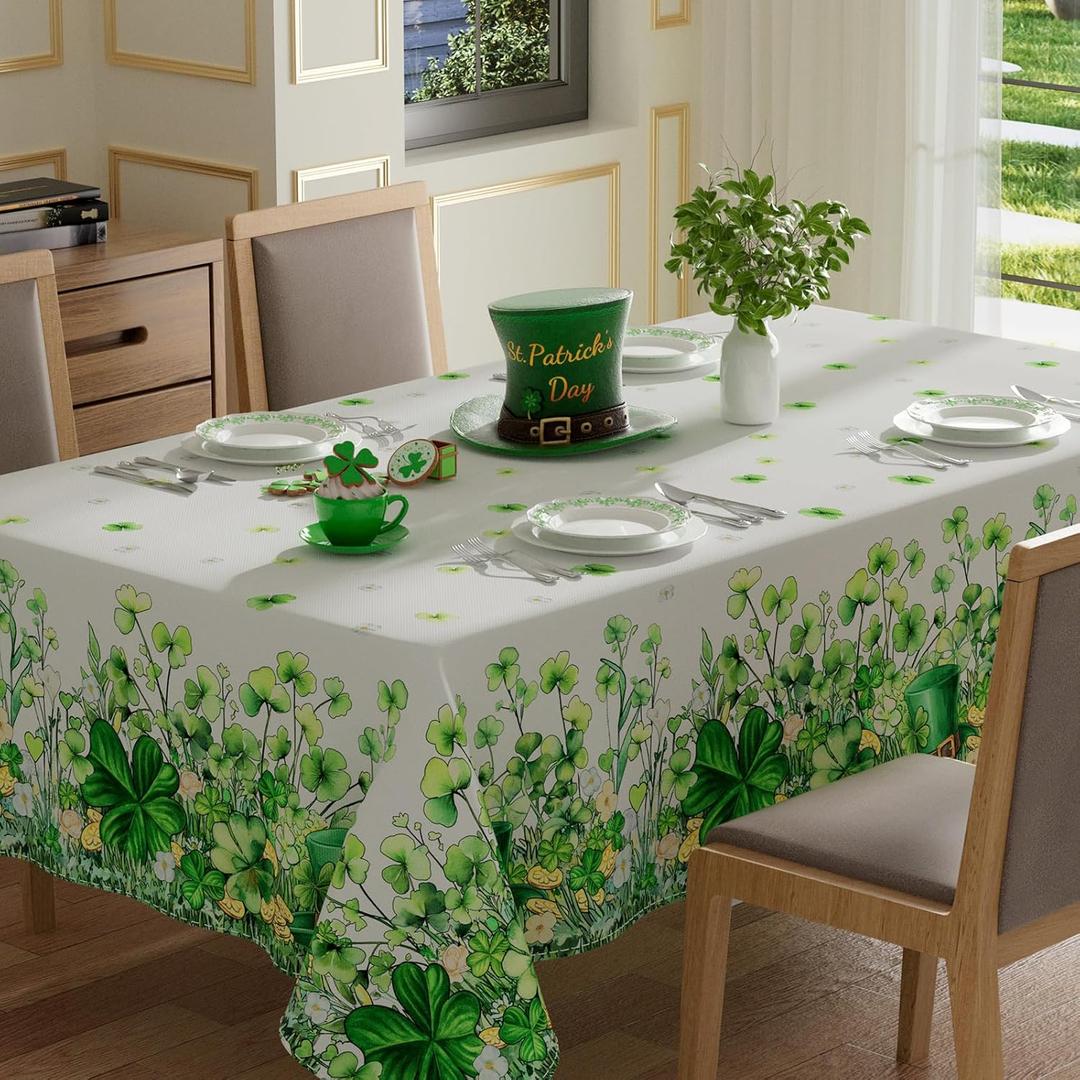 XCHI Green Hats Shamrocks Clovers Coins St. Patrick's Day Tablecloth Rectangle Table Cloth Washable Table Covers for Indoor Dining Home Party Decorations 60x84 Inch