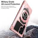 Heavy Duty Protection Case for Samsung Galaxy S22 Ultra Phone Case with Built-in Screen Protector, Military Grade Shockproof 360 Degree Metall Ring Kickstand Travel Cover Shell (Pink)