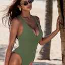 SUUKSESS Women Sexy Low Back One Piece Swimsuit Slimming Tummy Control Bathing Suit (Green, M)