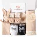 New Mom Gifts, Gender Reveal Gifts for Parents to Be, Pregnancy Gift Set for Expecting Mom, First Time Moms Gift Ideas, New Parents Gifts for Couples, New Baby Gift Basket for Baby Shower (Khaki)