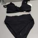 ANRABESS Bikini Sets for Women Summer High Waisted 2 Piece Bathing Suit Ribbed Tie Knot Swimsuit 2026 Beach Vacation Swimwear (Small, Black)