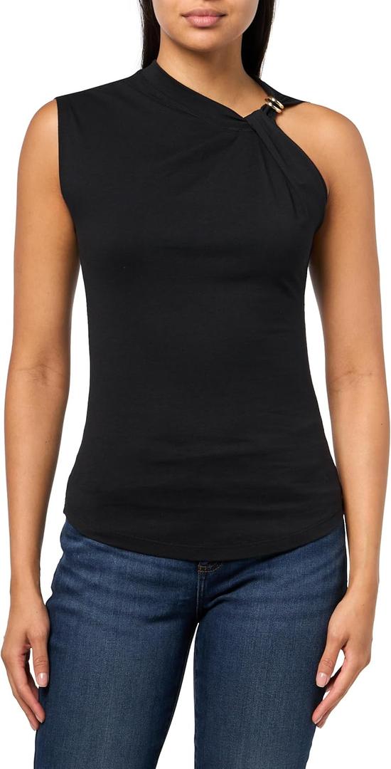 Derek Lam 10 Crosby NIA ASSYMMETRIC Embellished Twist TEE, Black, S