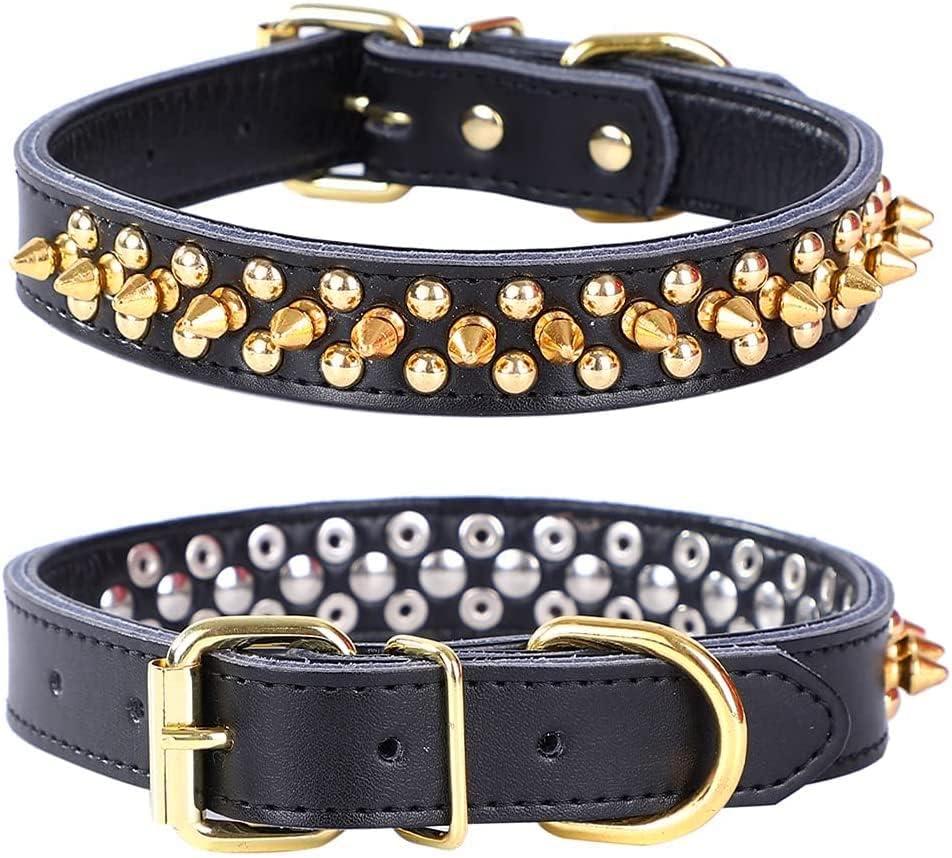 Spiked Studded Dog Collar, Soft Genuine Leather Dog Collar, Adjustable Dog Collars for Small Medium Large Dogs Breeds Pit Bull (S fit Neck 10.5-13", Black) Spiked Studded Dog Collar, Soft Genuine Leather Dog Collar, Adjustable Dog Collars for Small Medium Large Dogs Breeds Pit Bull (S fit Neck 10.5-13", Black)