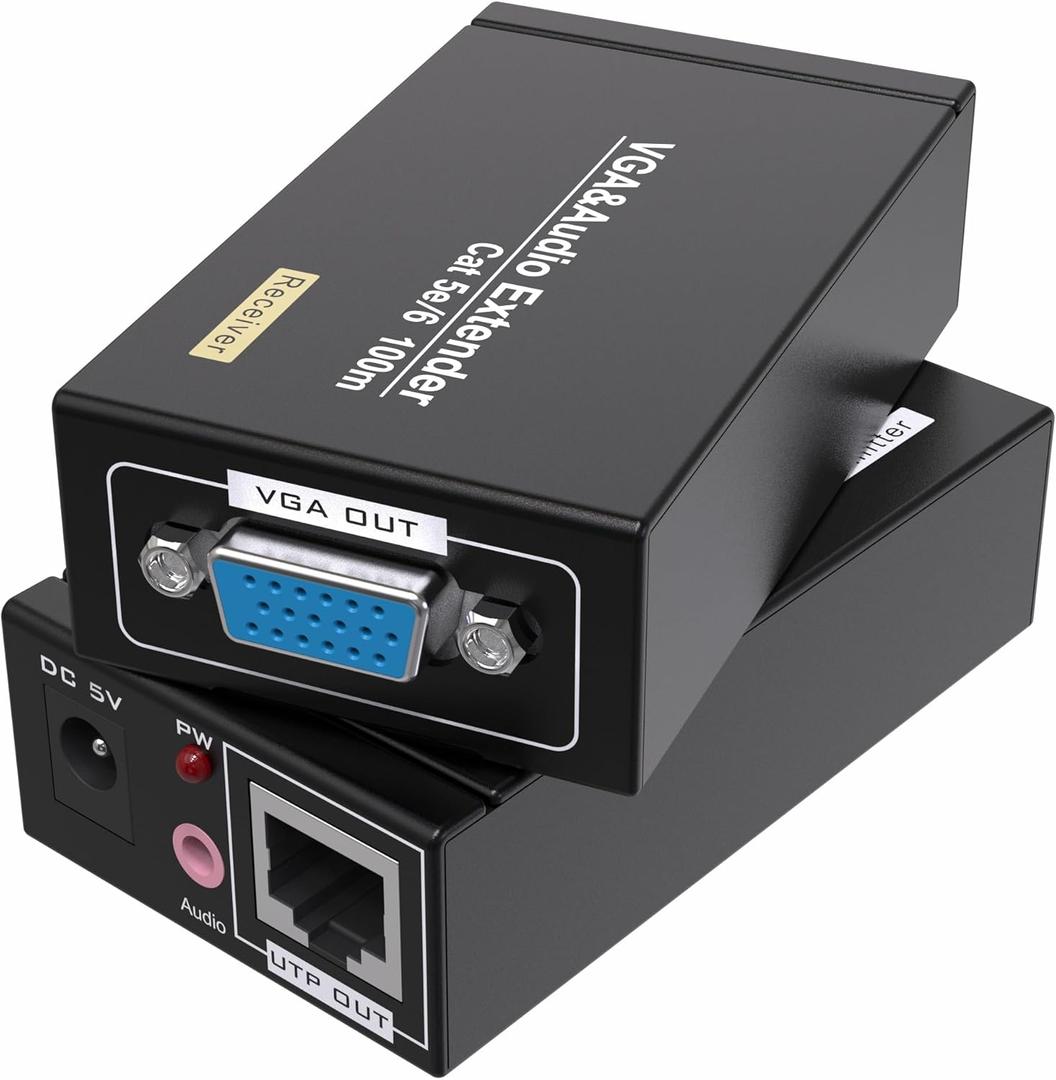 VGA Cat5e Cat6 Extender 300ft Video Repeater Over Ethernet Cable, up to 100m, Sender+Receiver