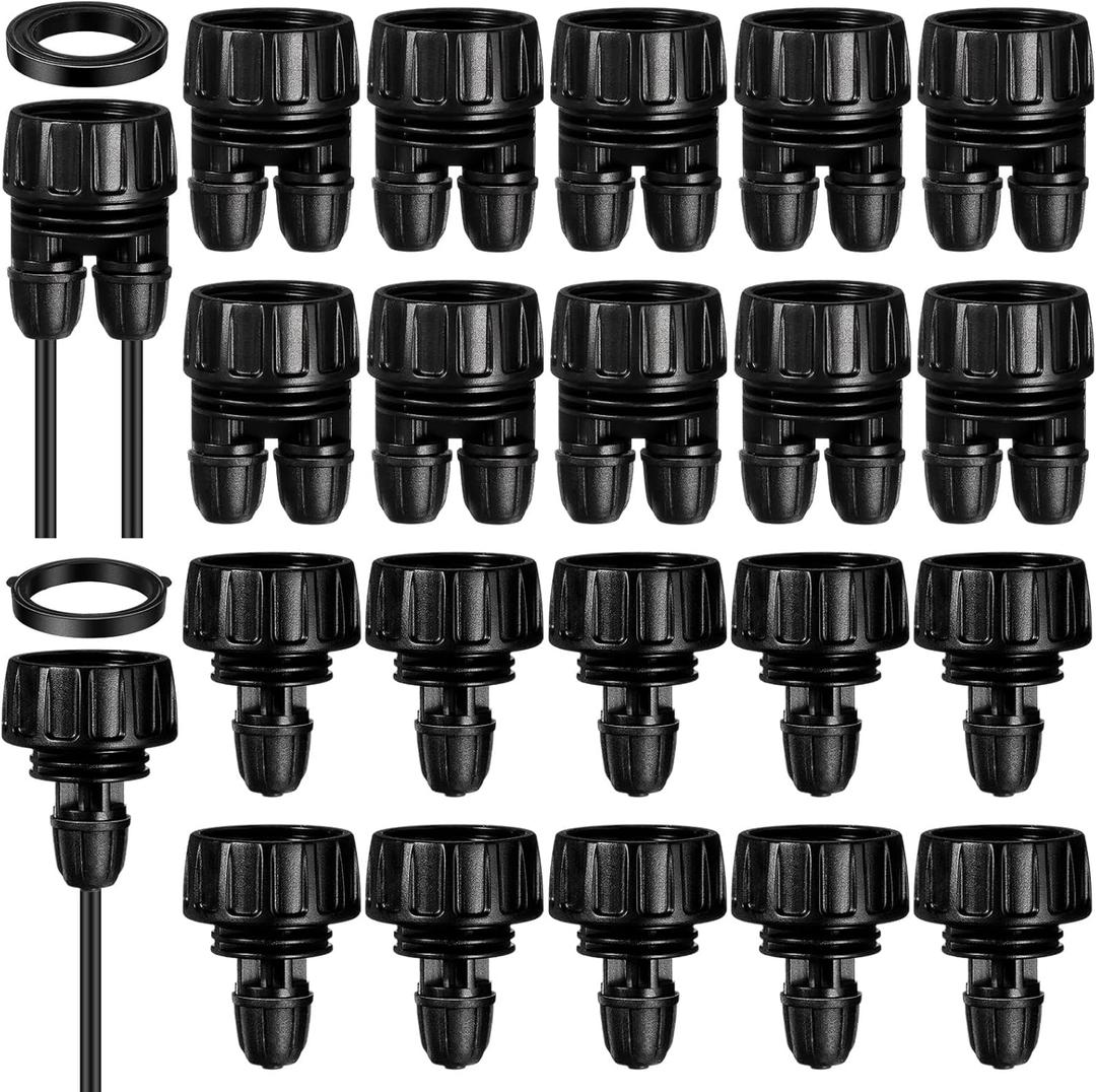 20 PCS 3/4 to 1/4 Inch Drip Irrigation Tubing Connectors Drip Irrigation Hose Connectors Garden Hose Adapter with Washers 3/4 US Standard Thread Drip System Parts, Lock Barbed Design
