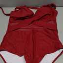 Women's One Piece Swimsuits Halter Cutout Mesh Swimwear High Waisted Tummy Control Wrap Tie Bathing Suit US, Alpha, Large, Regular Wine Red)