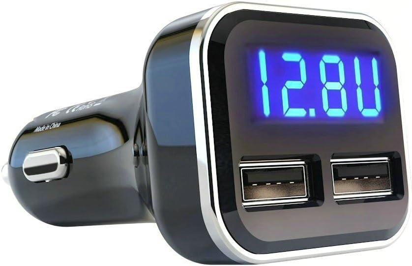 4.8A 24W Dual USB Car Charger Volt Meter Car Battery Monitor with LED Voltage & Amps Display, Cigarette Lighter Adapter, USB Cigarette Lighter Adapter, Compatible for iPhone 15/15 Pro Max (Blue)